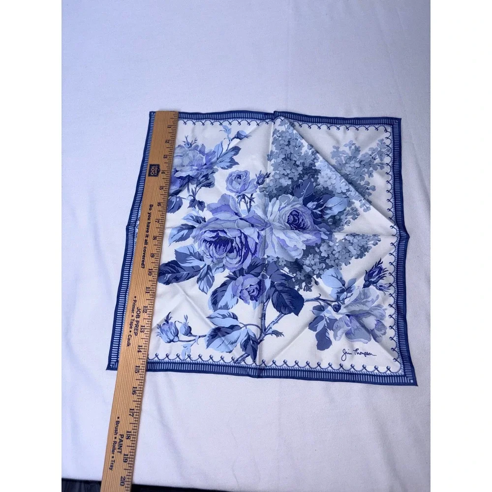 Jim Thompson Blue White Floral‎ Silk Napkin Square 17x17